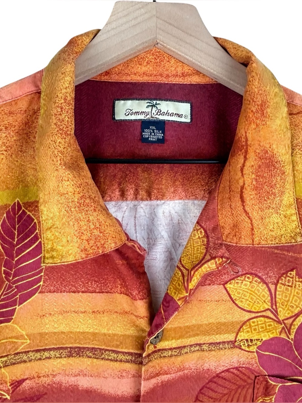 Tommy Bahama Shirt Mens XXL Red Orange Silk Camp Hawaiian Tropical